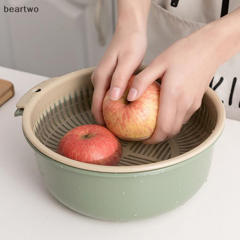 < Beartwo > Giỏ giặt làm sạch rau quả rỗng hai lớp có thể tháo rời di động Đẹp