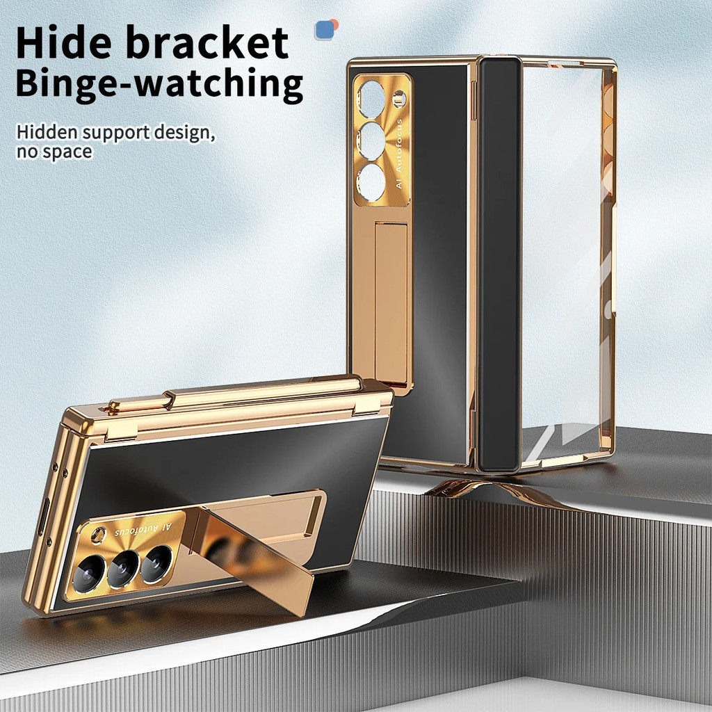 Kim Loại Hợp Kim Nhôm Dành Cho Samsung Galaxy Z Fold 7 6 5 4 3 Có Bút Cảm Ứng Da Bảo Vệ Toàn Diện Kính Phim Đứng Gấp Bao