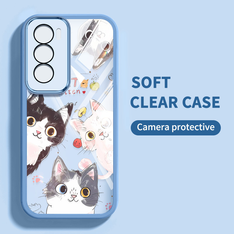 Ốp Điện Thoại YBD Cho OPPO Reno 12 Pro Reno 12F Realme C65 4G A3 Pro (Ấn Độ) Happy Five Kittens Vỏ Trong Suốt Sáng Tạo