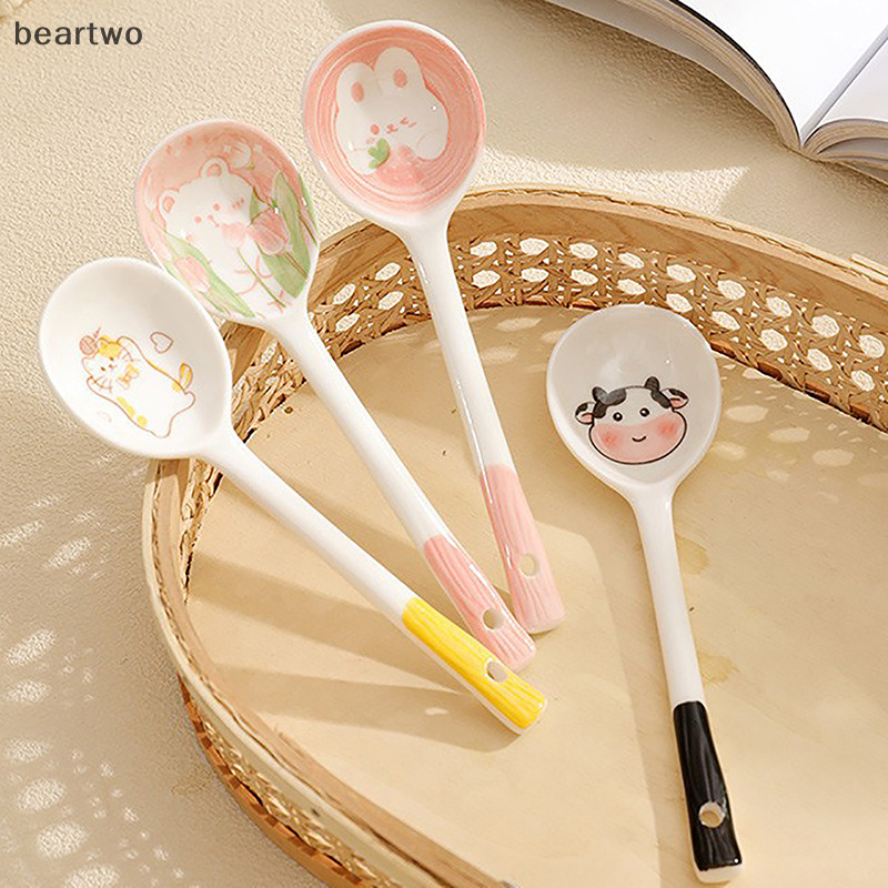 < Beartwo > Thìa Canh Gốm Thìa Ngũ Cốc Bộ Đồ Ăn Gia Đình Dễ Thương Sơn Thìa Cà Phê Mứt Thìa Quà Tặng Món Tráng Miệng Muỗng Đồ Dùng Nhà Bếp Đẹp