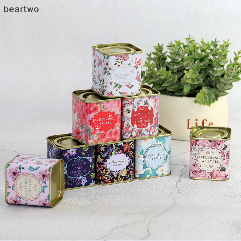 < Beartwo > Hộp Bảo Quản Kín Vuông Teaware Lá Trà Có Thể Jar Thiếc Sắt Kẹo Có Thể Vintage Hộp Trang Sức Nhà Bếp Cà Phê Đường Hộp Đựng Đẹp