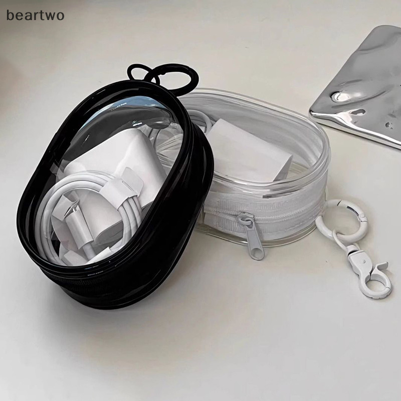 < Beartwo > Túi đựng mỹ phẩm trong suốt PVC màu đen mới Hộp đựng đồ trang sức Cáp dữ liệu di động Tai nghe Sạc tiền xu Túi lưu trữ Đẹp