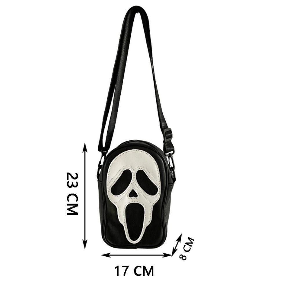 Túi ma quỷ GUSTAVA, Túi đeo chéo Halloween cổ điển bằng da PU, Gói Fanny trắng đen thông thường Unisex