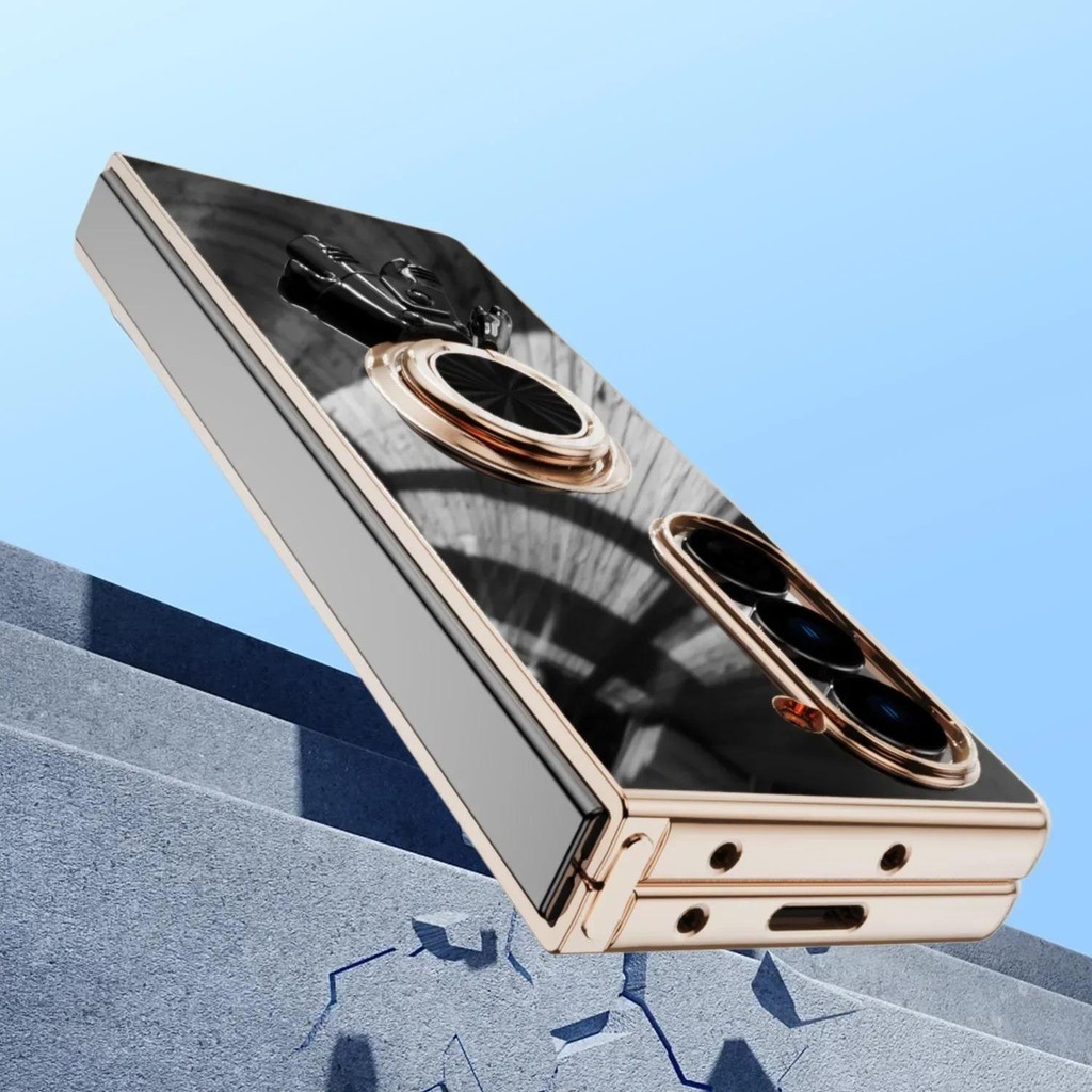 Ốp Điện Thoại Phi Hành Gia 6D Mạ Điện Cho Samsung Galaxy Z Fold 6 5 4 Fold6 Fold5 Fold4 Giá Đỡ Nhẫn Vỏ Chống Sốc