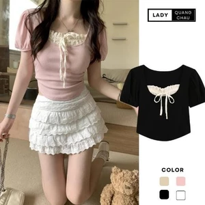 Áo brandy coquette tay ngắn cổ vuông chất thun tăm phối chân váy bèo dáng nhẹ nhàng siêu xinh Lady CRT4