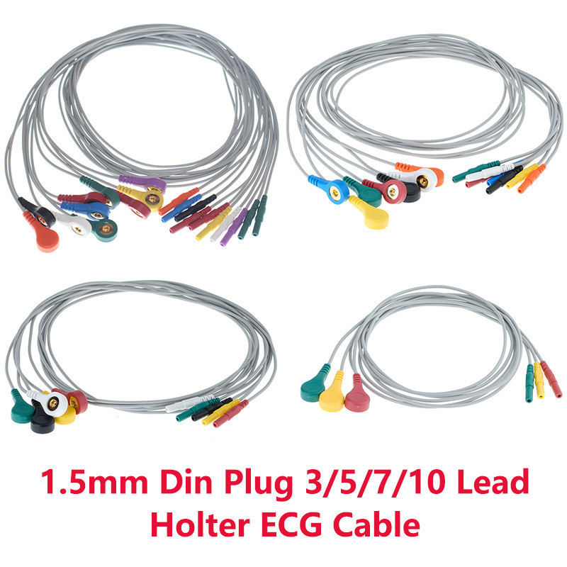 1.5mm Din Plug Holter ECG EKG 3 / 5 / 7 / 10 Cáp chì Chụp dây điện cực ...