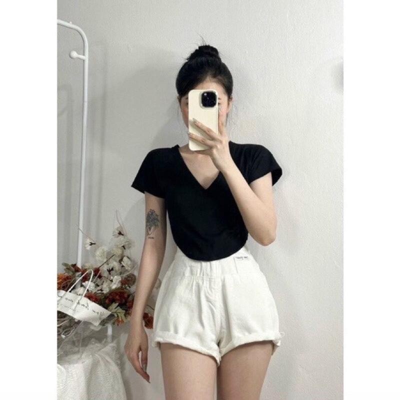 Áo croptop tay ngắn cổ V  kiểu vạt bầu xinh xắn A5804 BD store Sơ Mi Nữ