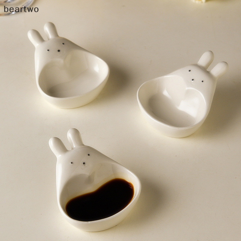 < Beartwo > Đĩa nhúng hoạt hình siêu dễ thương Hộ gia đình Đĩa gốm ba chiều Nước sốt cà chua Đĩa ăn nhẹ Vinaigrette Trắng đẹp