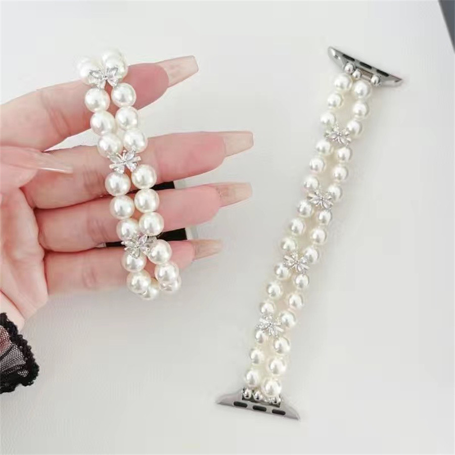 Kim Cương Sang Trọng Ngọc Trai Tình Yêu Bướm S11 Ban Nhạc Cho Apple Watch 49mm Ultra2 45mm 42mm 40 44 mm Vòng Tay Nữ Cho iWatch 41mm 38mm 9 8 7 6 5 4 3 2 SE 1 Dây Đeo Hạt Co Giãn S11