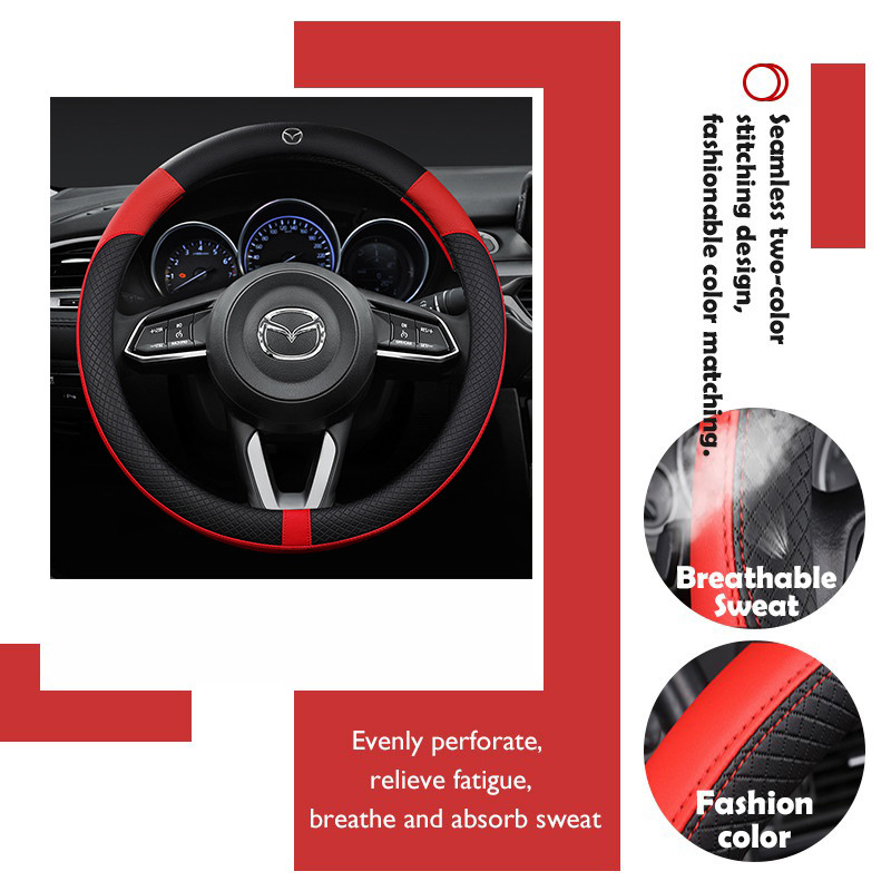 Hàng MỚI Bọc Vô Lăng Ô Tô Cho Xe Mazda 2 3 5 6 8 Atenza AXELA BT-50 CX5 CX7 CX3 CX9 CX30 2022 Da Thấm Hút Mồ Hôi Phụ Kiện