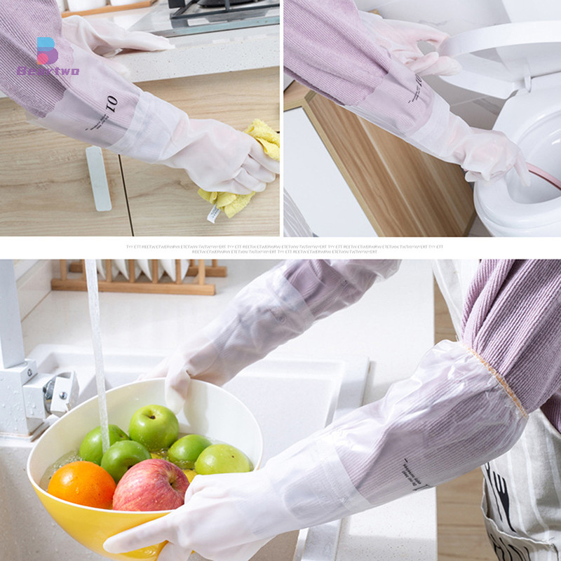 < Beartwo > 1 Đôi Găng Tay Làm Việc PVC Chống Thấm Nước Vệ Sinh Nhà Bếp Dụng Cụ Rửa Chén Dày Găng Tay Giặt Ấm Đẹp