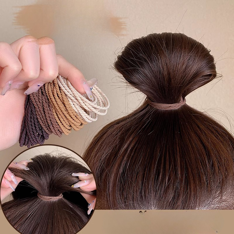 Dây Buộc Tóc Nữ 100 Chiếc Đóng Hộp Dây Buộc Tóc Phong Cách Hàn Quốc Màu Cà Phê Đơn Giản Bền Tóc Phụ Kiện Tóc Nữ Phụ Kiện Thời Trang