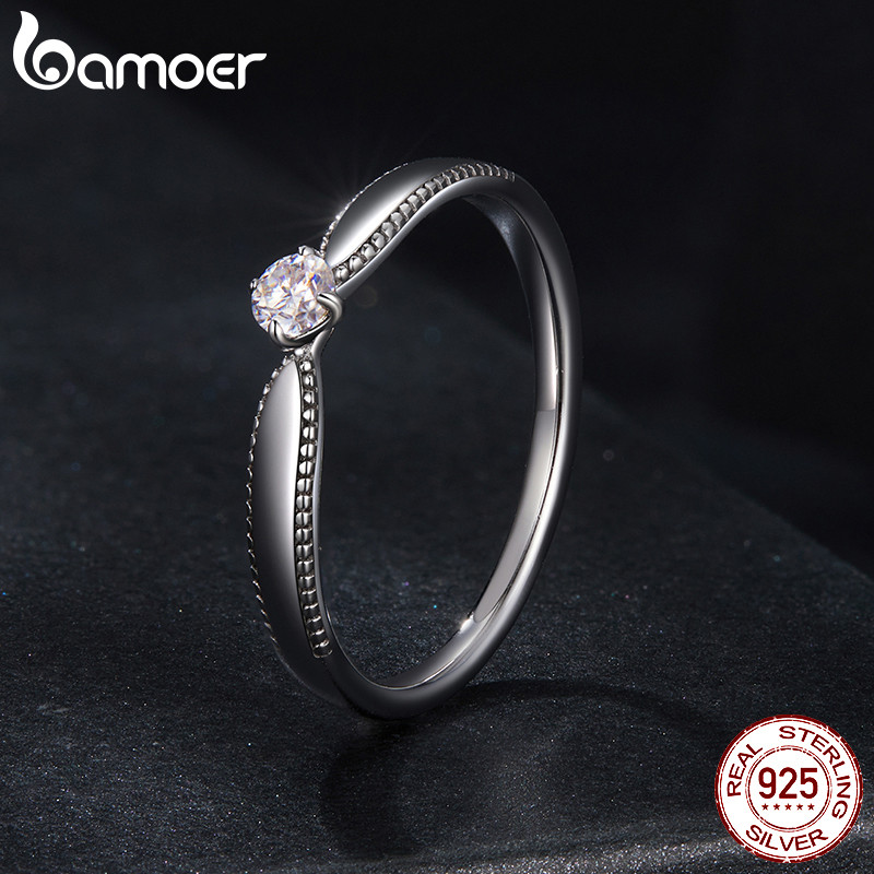 Nhẫn bạc Bamoer 925 lấp lánh Moissanite Món quà trang sức dành cho nữ