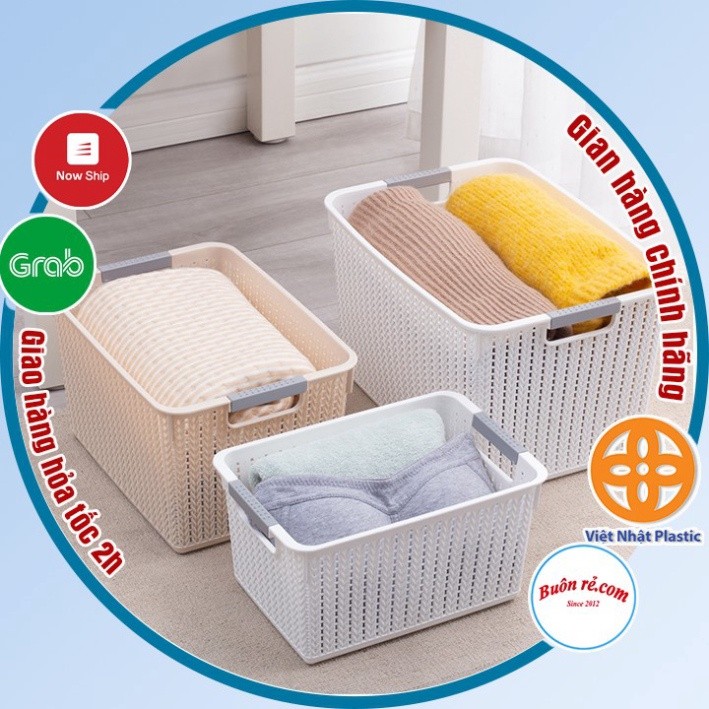 Combo 2 Rổ đan mây đựng đồ đa năng size Trung (3415-2) Việt Nhật -Giỏ đan đựng quần áo, dụng cụ nhà bếp br01262 Babee