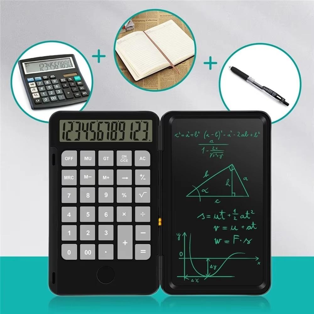 GETVOW Máy tính toán, với máy tính chức năng tiêu chuẩn 12 chữ số LCD Notepad, đa chức năng với tấm lót viết sạc Stylus Type C Tấm vẽ cho văn phòng trường học