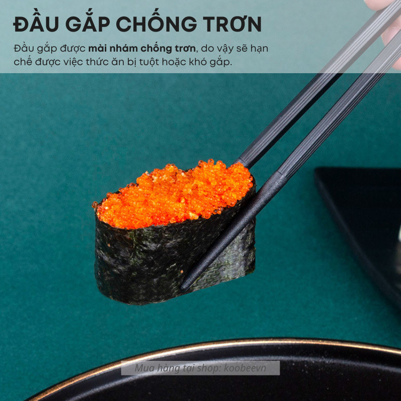 Bộ 10 Đôi Đũa Fiberglass Màu Đen Phong Cách Nhật – Kháng Khuẩn, Chịu Nhiệt Cao, Chống Mốc Trơn (BA27)