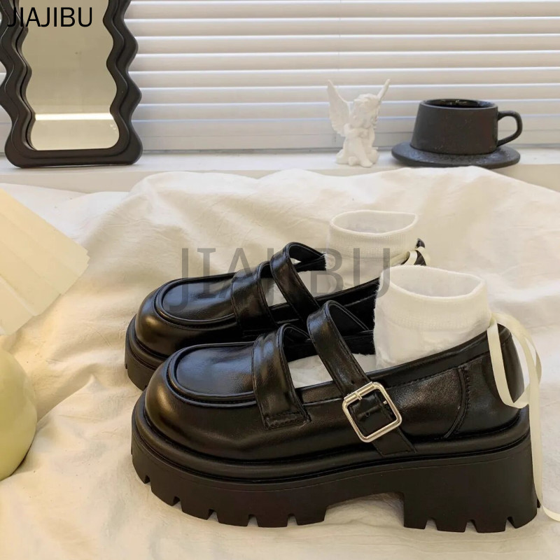 Size 34-42 Giày Da Gót Dày Màu Đen Phong Cách Anh Quốc Giày Nữ Cỡ Lớn Giày JK Lolita Của Nhật Bản Giày Đi Học Màu Đen Korean Fashion Beige Round-toe Platform Mary Jane Shoes Giày Công Chúa Đế Mềm Kiểu Pháp Versatile Cosplay Doll Shoes Giày Múa Chống Trượt