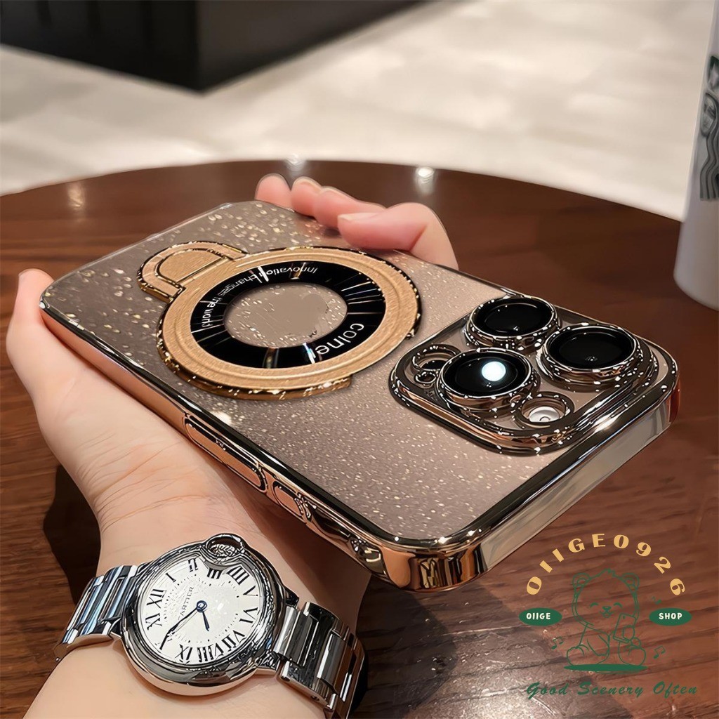 【 Ốp lưng iphone16 】 Giá đỡ PC lấp lánh Vỏ điện thoại iphone16 Pro Max 15 14 13 12 11 cho vỏ iPhone Vỏ mềm silicon TPU chống sốc