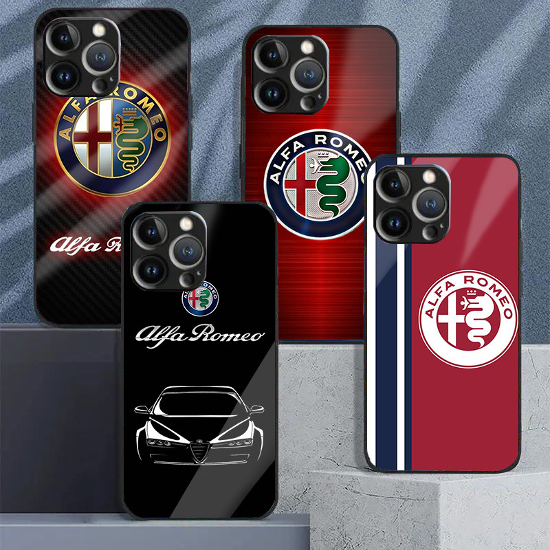 Ốp Điện Thoại Kính Cường Lực Alfa Romeo Cho IPhone 15 14 13 12 11 Pro XS Max Plus Mini X XR 8 7 6s SE2 / 3
