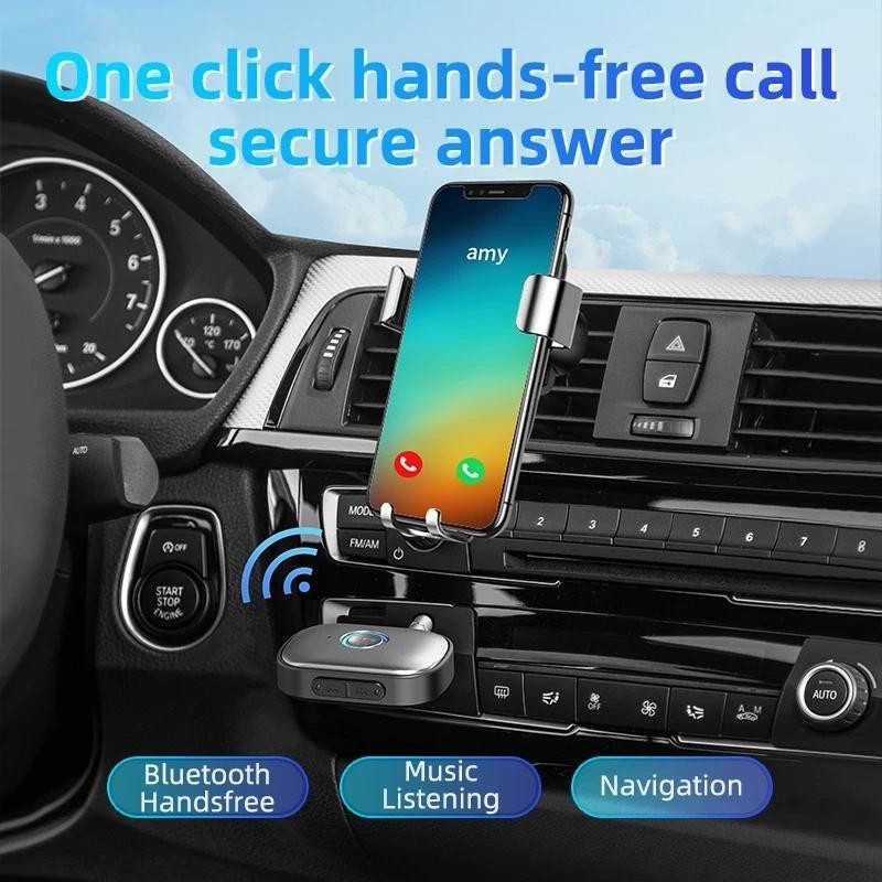 [Sẵn sàng] Bộ chuyển đổi Bluetooth trên ô tô 5.3 Bộ thu âm thanh không dây âm thanh nổi Jack cắm 3,5 mm có micrô cho loa khuếch đại