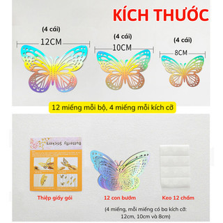 Set 12 Con Bướm Dán Tường 3D Myd.23 Bộ 12 Bướm Dán Tường Màu Bạc Lấp Trang Trí Tiệc, Nhà Cửa Kèm Keo Dán