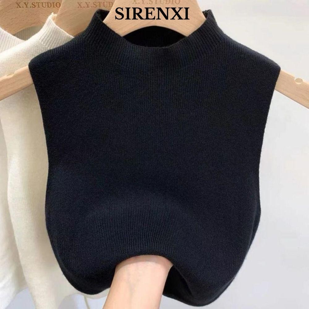 Áo len dệt kim SIRENXI, Áo ba lỗ cổ nửa màu trơn, Áo hai dây không tay giảm béo thời trang dành cho nữ
