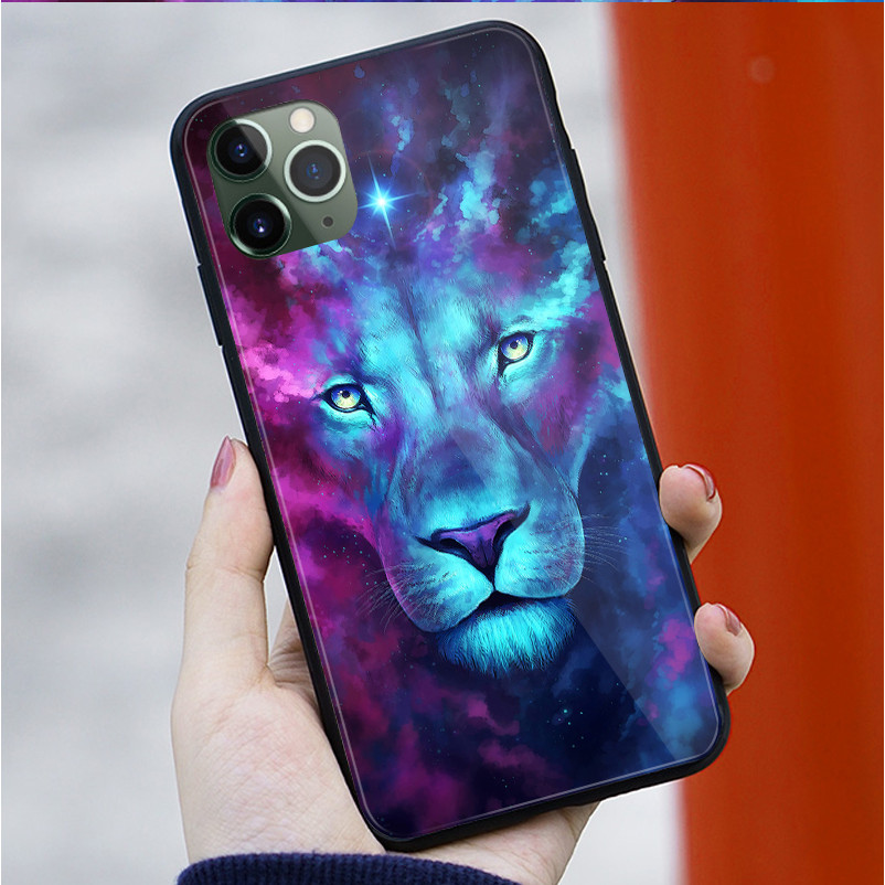 Ốp Điện Thoại Kính Cường Lực Sư Tử 01 Cho IPhone 15 14 13 12 11 Pro XS Max Plus Mini X XR 8 7 6s SE2 / 3