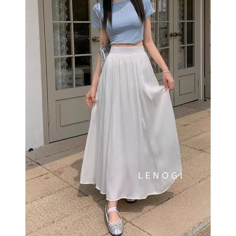 Chân váy maxi thiết kế,chữ A 2 lớp dáng xòe xếp ly có chun sau thanh lịch LENOGI V01