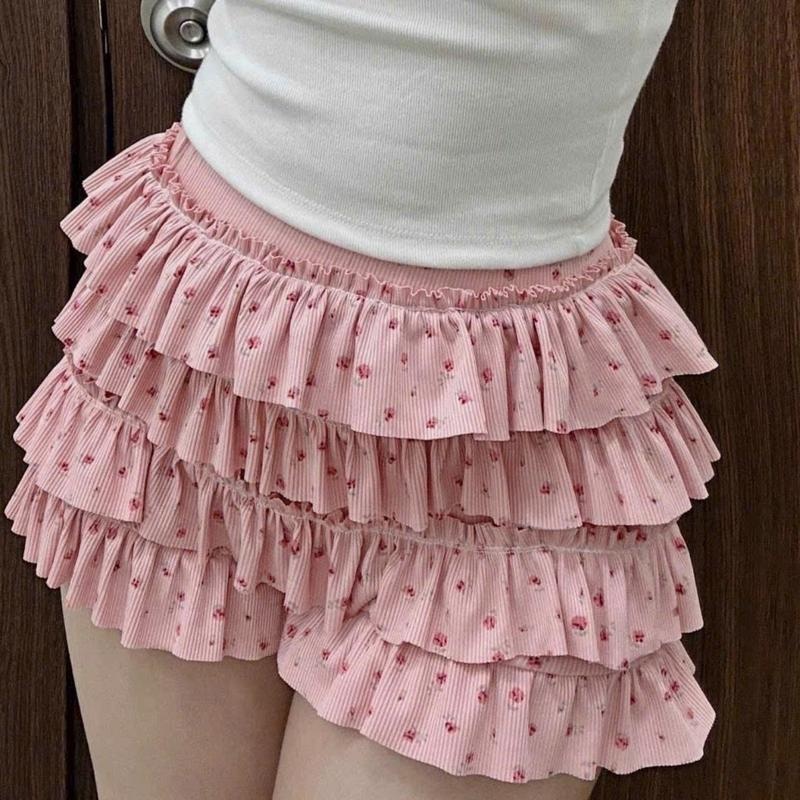BARE_Quần Váy 4 Tầng Dáng Ngắn Lưng Thun Dễ Thương Họa Tiết Hoa Nhí Nhiều Màu-Q088