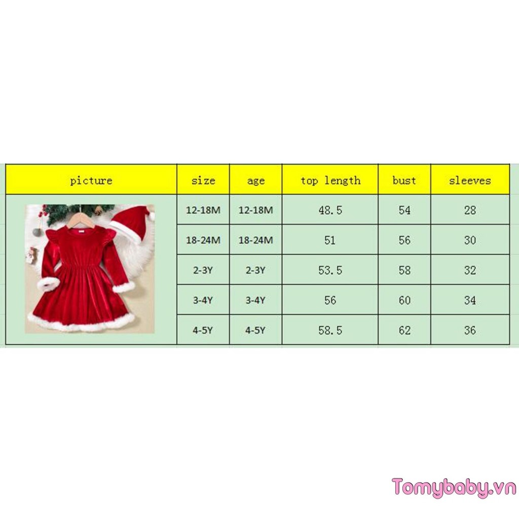 Trẻ Em Bé Gái Trang Phục Giáng Sinh Ruffle Sang Trọng Viền Cổ Tròn Tay Dài Đầm Đỏ + Mũ Ông Già Noel 2 Bộ