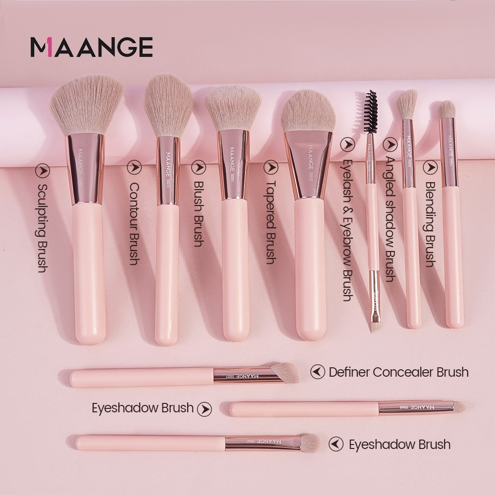 Bộ cọ trang điểm 10 món MAANGE Phấn Hoa Bộ cọ trang điểm cao cấp hộp quà tặng chuyên nghiệp 55075