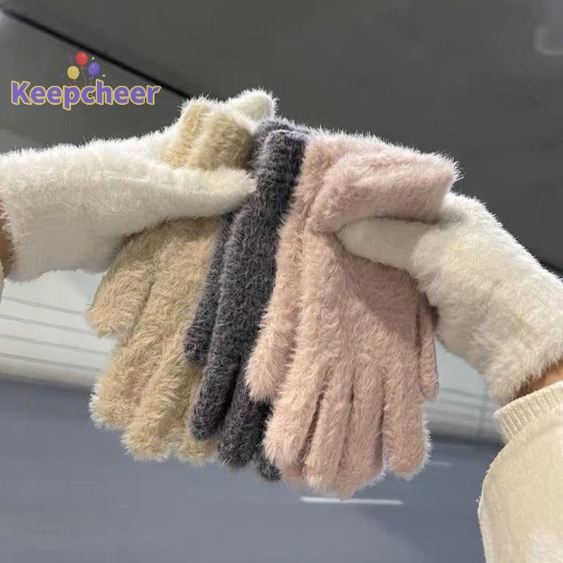 [Keepcheer] 1 Cặp Thời Trang Mùa Đông Chồn Nhung Năm Găng Tay Full Ngón Sang Trọng Ấm Áp Găng Tay Chống Lạnh Ngoài Trời Đi Xe Đạp Găng Tay Màu Trơn [Mới]