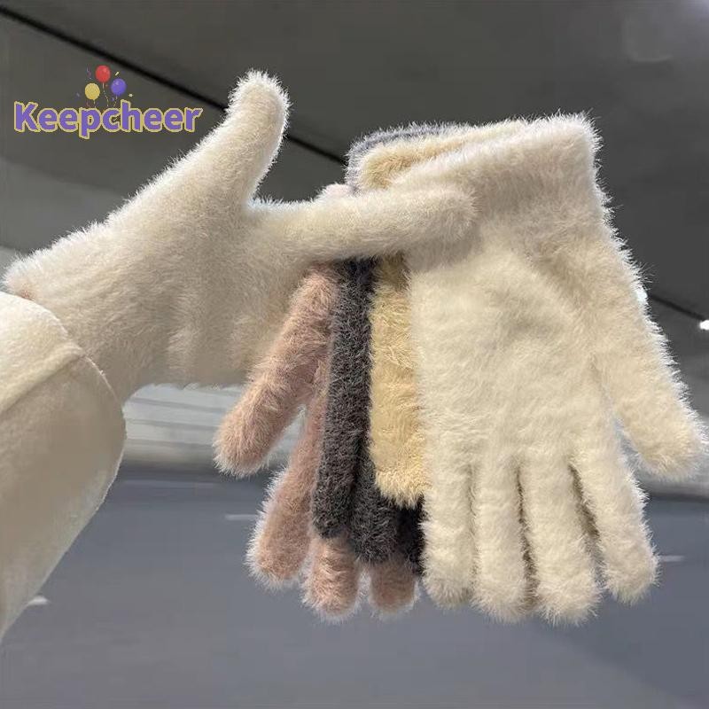 [Keepcheer] 1 Cặp Thời Trang Mùa Đông Chồn Nhung Năm Găng Tay Full Ngón Sang Trọng Ấm Áp Găng Tay Chống Lạnh Ngoài Trời Đi Xe Đạp Găng Tay Màu Trơn [Mới]