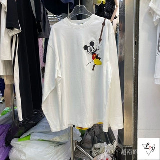 Áo thun cotton Mickey tay dài cỡ lớn, áo cổ tròn nữ phong cách Hàn mùa thu, rộng rãi và đa năng, áo mặc trong thời trang.