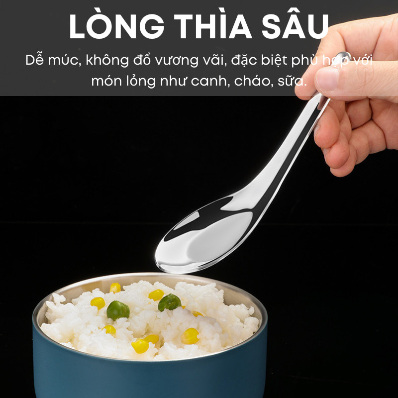 Thìa Inox 304 Dùng Ăn Cơm, Súp, Cháo KOOBEE – Không Gỉ, Dày Dặn, Sáng Bóng, An Toàn – Cho Trẻ Em, Người Lớn Tuổi | 308