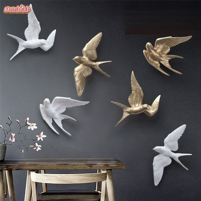 Bắc Âu Phòng Khách Tường Trang Trí Mặt Dây Chuyền Lối Vào Phòng Ăn Nghệ Thuật Sáng Tạo 3D Chim Treo Trang Trí