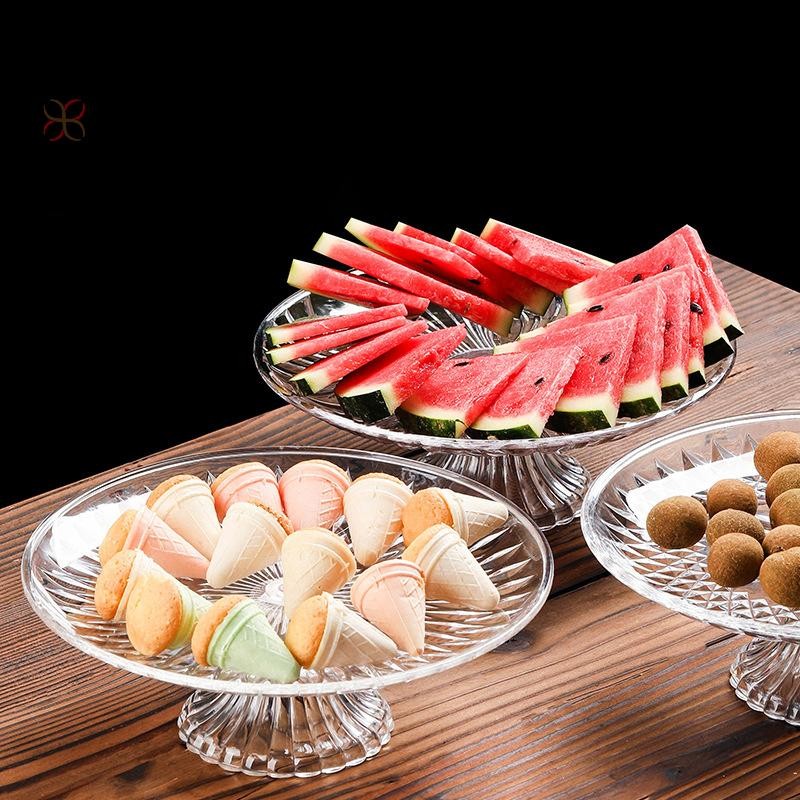 < WHPHous-t > Đĩa phục vụ trong suốt bằng Acrylic Trái cây tráng miệng Khay đựng bánh Cupcake Đế trưng bày Đĩa ăn tối tròn Đồ dùng nhà bếp