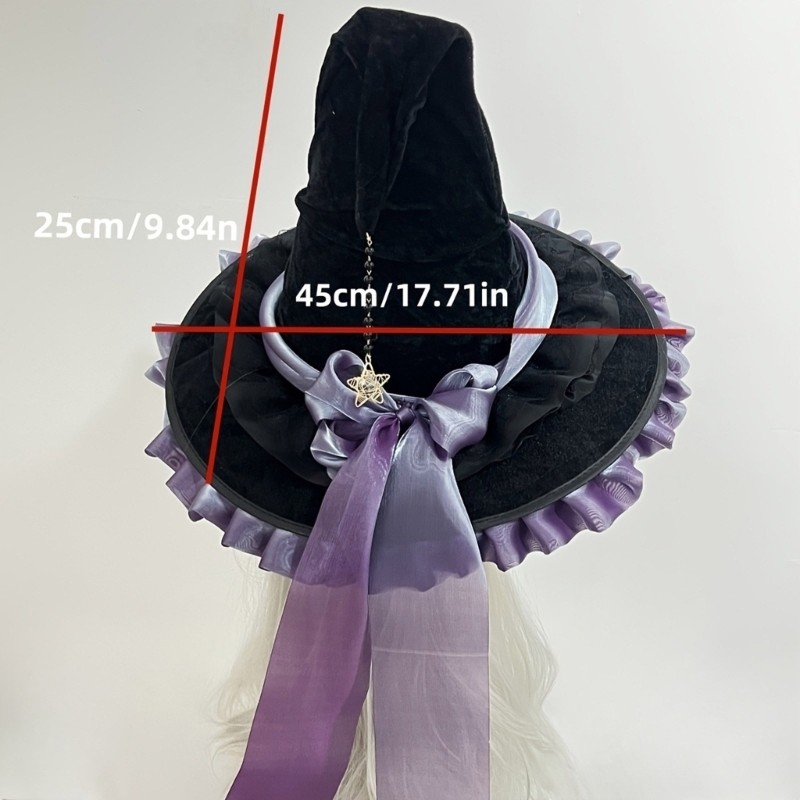 Wellb Halloween Mũ Phù Thủy Mũ Phù Thủy Cho Nữ Cô Gái Phù Thủy Cosplay Trang Phục Phụ Kiện Nơ Thiết Kế Mũ Nhọn Gif