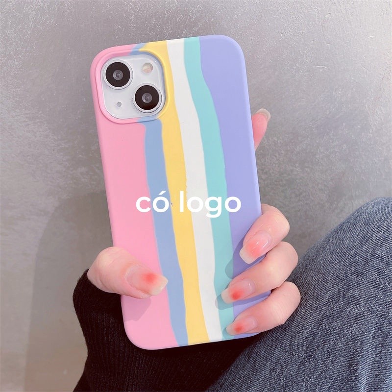 Hồng Cầu Vồng Tương Thích Cho iphone 16 / 15 / 14 / 13 / 12 / 11 / Pro Max XS Max XR 7 8 plus / mini Vỏ Điện Thoại Silicon Lỏng Bảo Vệ Toàn Diện