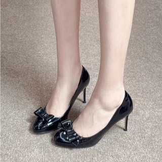 Giày cao gót mũi tròn Giày cao gót nữ Slip-On Nơ miệng nông