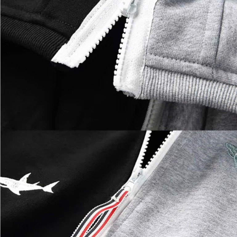 Áo Khoác Thom Thêu Cá 2 Mảnh Đen Xám KCloset Áo Nỉ, Áo Hoodie Dày Dặn Dáng Rộng Nam Nữ NA961