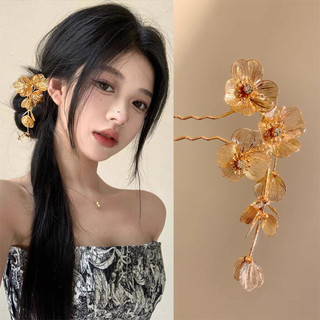Mới! Kẹp tóc kim loại phong cách Trung Quốc với tua rua và hoa, ánh sáng sang trọng