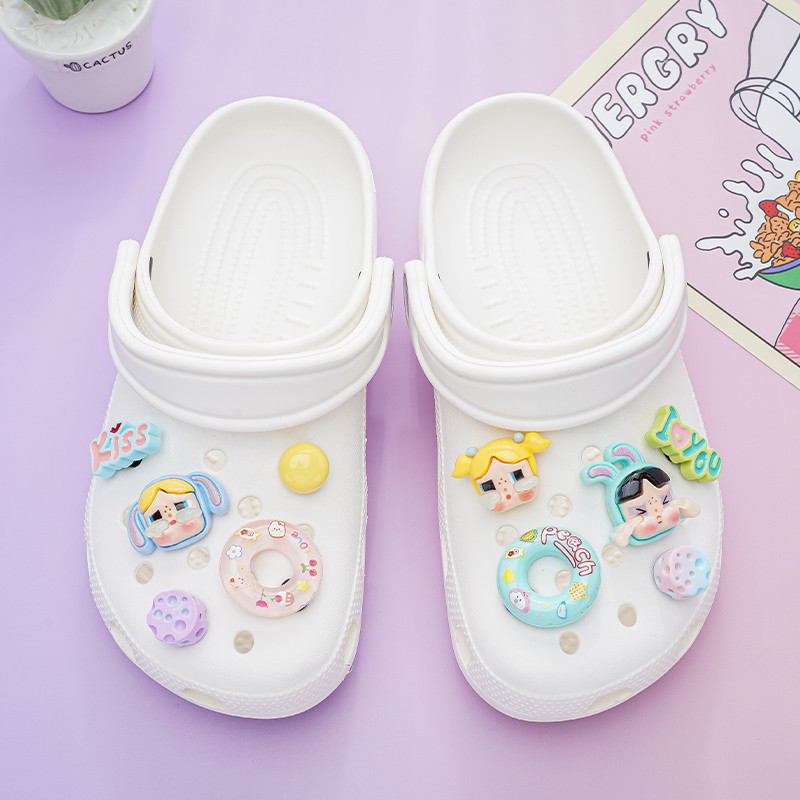 Phụ kiện hoa Crocs Bubble Mart/Crybaby dễ thương cho giày lỗ, có thể tháo rời, phù hợp nhiều mẫu