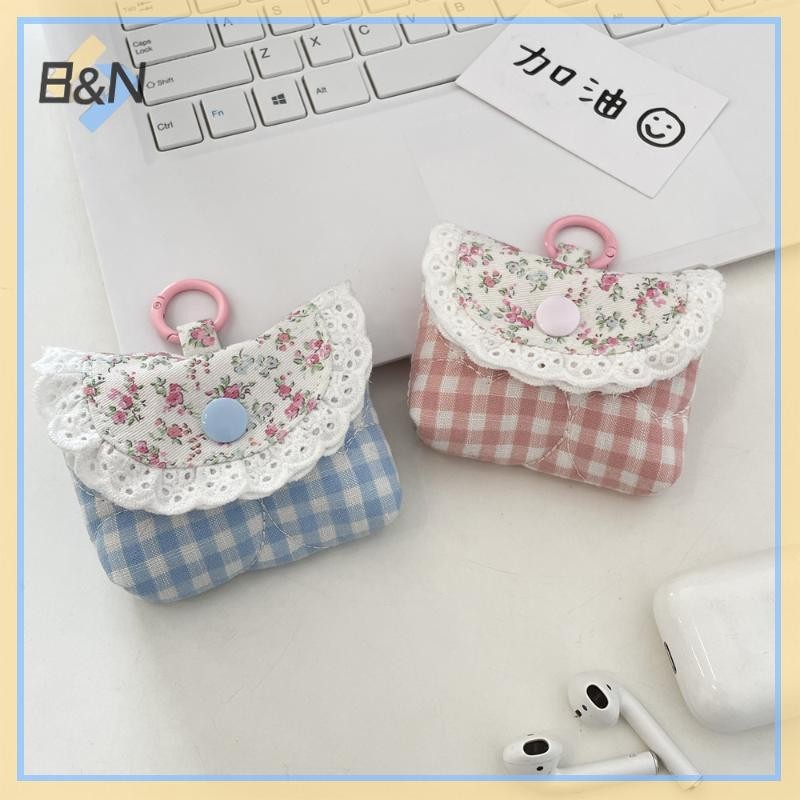 B & N Dễ Thương Ngọt Ngào Ren Hoa Ví Đựng Tiền Xu Thời Trang Màu Hồng Xanh Kẻ Sọc Tai Nghe Bảo Vệ Bé Gái Túi Bảo Quản Nhỏ Di Động.