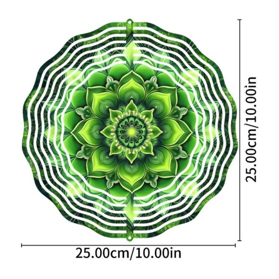 Máy quay gió Mandala xanh thanh lịch 3D - Chuông gió kim loại để trang trí sân vườn & sân hiên, không cần điện