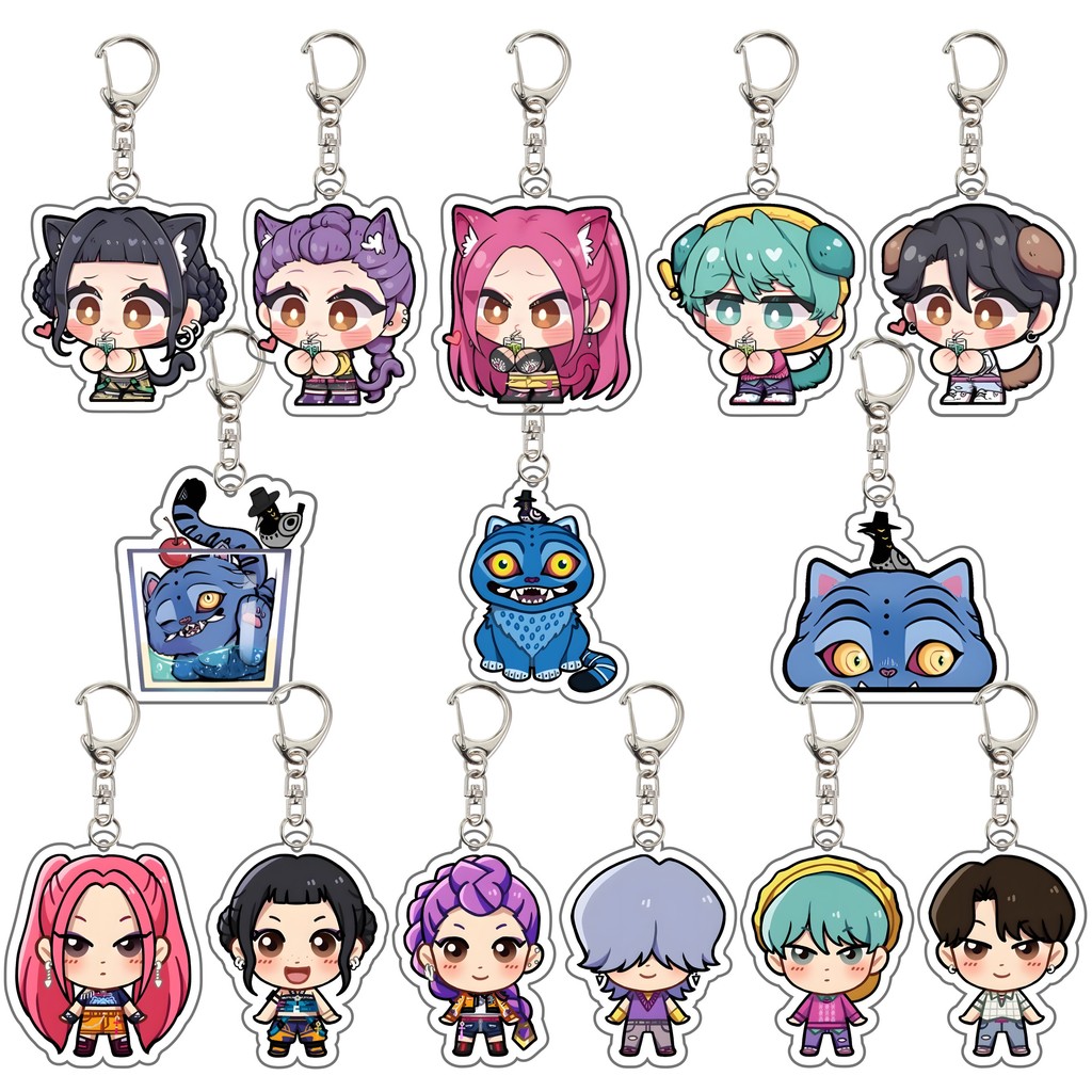 Lot De 8 Porte-clés Kpop Demon Hunters Double Face - Collection Officielle, Personnages Zoey Et Saja Boys