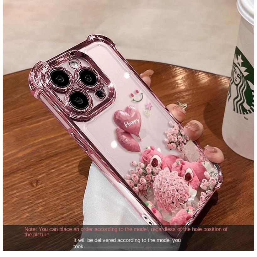 Ốp Thiết Kế Gấu Dâu Cho Iphone Ip15 15 Pro 15plus 15 Pro Max 16 16pro 16plus16promax 16e Vỏ Điện Thoại Mềm Chống Rơi Vỏ Bảo Vệ