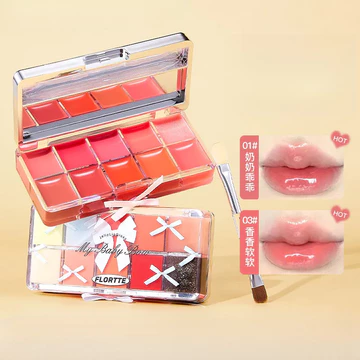 FLORTTE Lip Gloss Palette Son Dưỡng Ẩm Gương Son Môi Lip Glaze Lip Freeze Pan Mouth Red Lip Glaze Son Môi Học Sinh Nước Bóng Son Bóng Son Môi Dễ Thương Jelly