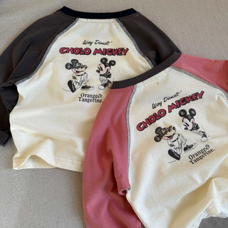 Mùa Xuân Thu Cotton Nguyên Chất Bé Trai Bé Gái Áo Thun Dài Tay Trung Nhỏ Trẻ Em Bé Hoạt Hình In Hình Cổ Tròn Áo Sơ Mi Đáy