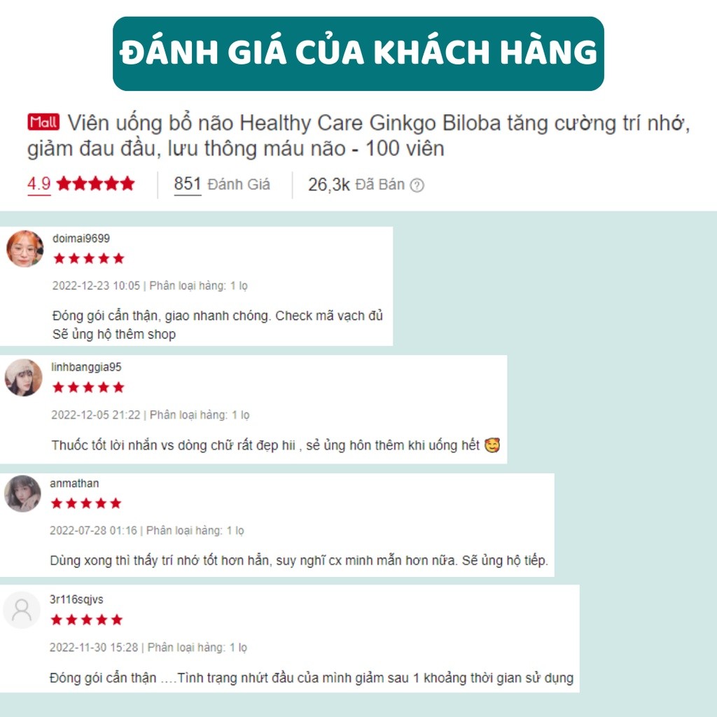 Viên uống bổ não úc Healthy Care Ginkgo Biloba hộp 100 viên